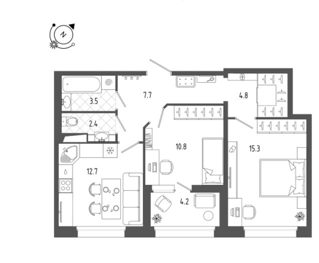 1 этаж 2-комнатн. 59.3 кв.м.