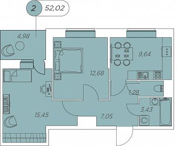 2 этаж 2-комнатн. 52.02 кв.м.