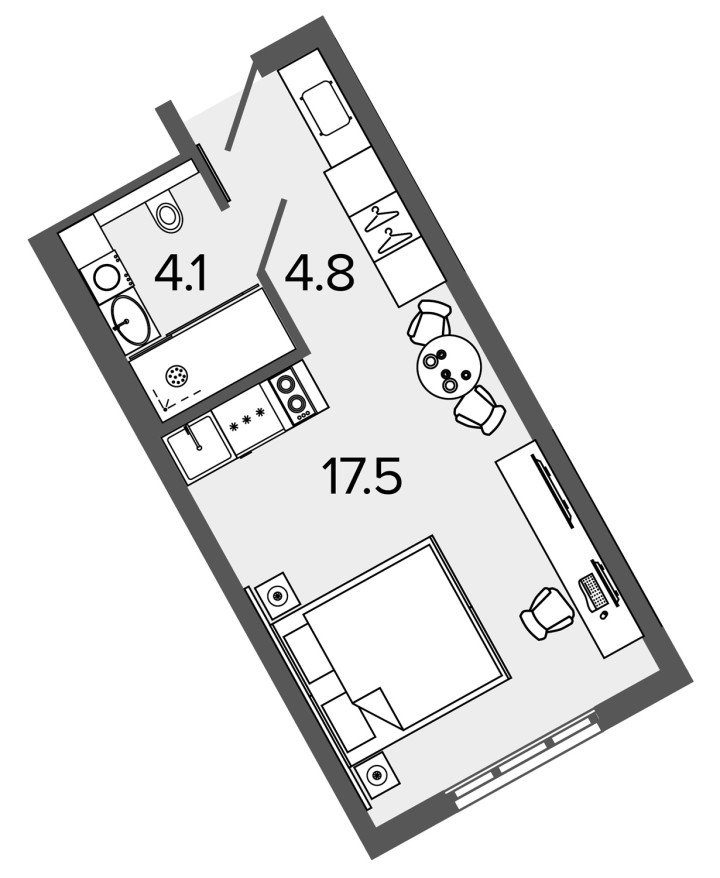 2 этаж 1-комнатн. 26.7 кв.м.