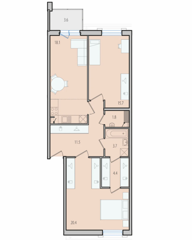 5 этаж 3-комнатн. 75.6 кв.м.