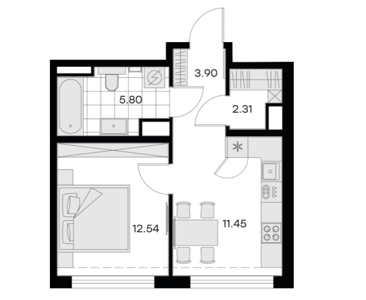 2 этаж 1-комнатн. 36 кв.м.